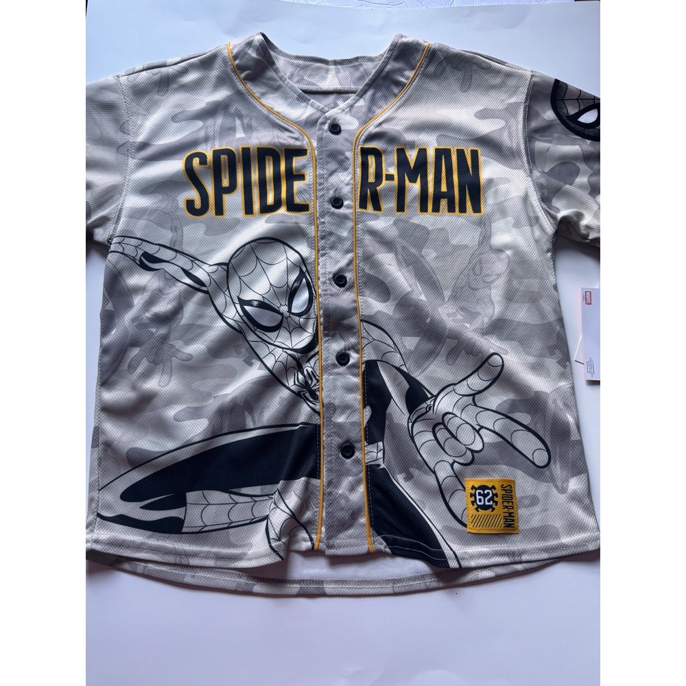 Marvel Spider-Man Baseball Jersey Boys Medium Grey Camo Button Front SP2619924UF